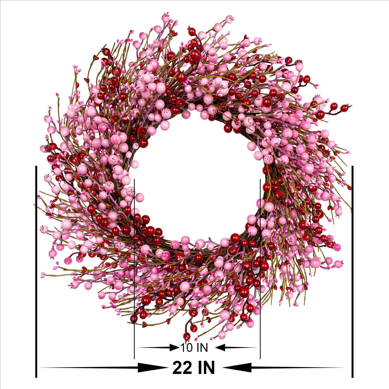 LLZLL Valentine's Day Wreath - 22 Inch Artificial Door Wreath with Pink and Red Berries for Anniversary and Wedding Decor