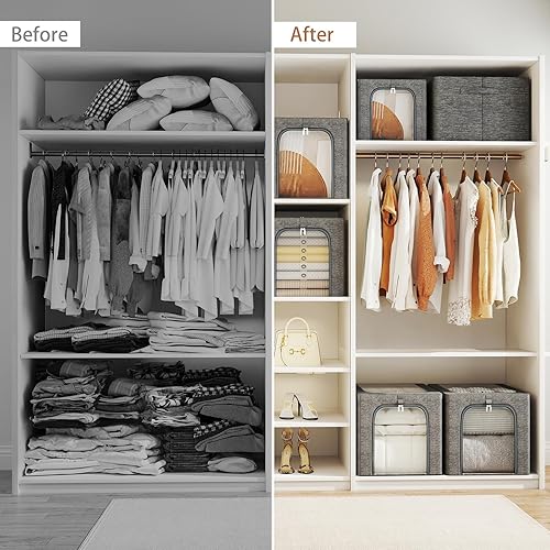 Miniatura 8 de GoMaihe Contenedor de almacenamiento de ropa con marco de metal paquete de 6 contenedores de almacenamiento apilables con tapa y ventana