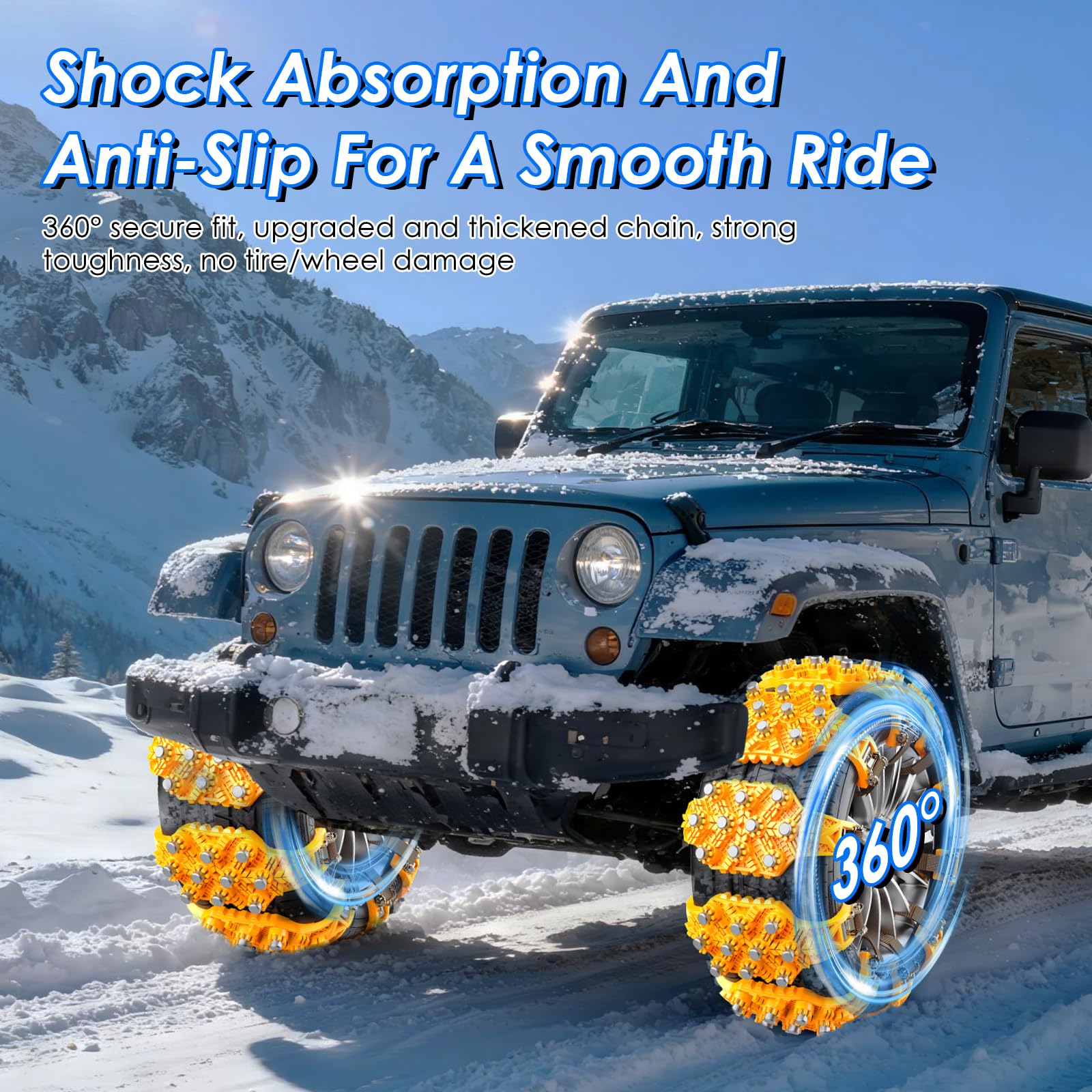 Chaînes à Neige pour Pneus 165-255 - 8 Pièces Chaînes Antidérapantes Réglables à Montage Rapide - Inclus Gants et Pelle - pour Voiture, Camionnette, SUV sur Routes Enneigées