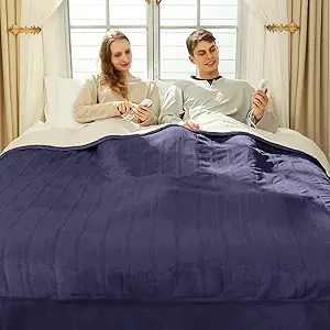 King Size Heated Blanket 100" x 90" - Soft Warm Flannel Sherpa Electric Blanket with Dual Control, 5 Heating Levels & 10 Hours Auto Off, Washable Heated Blanket with Fast Heating (Purple)