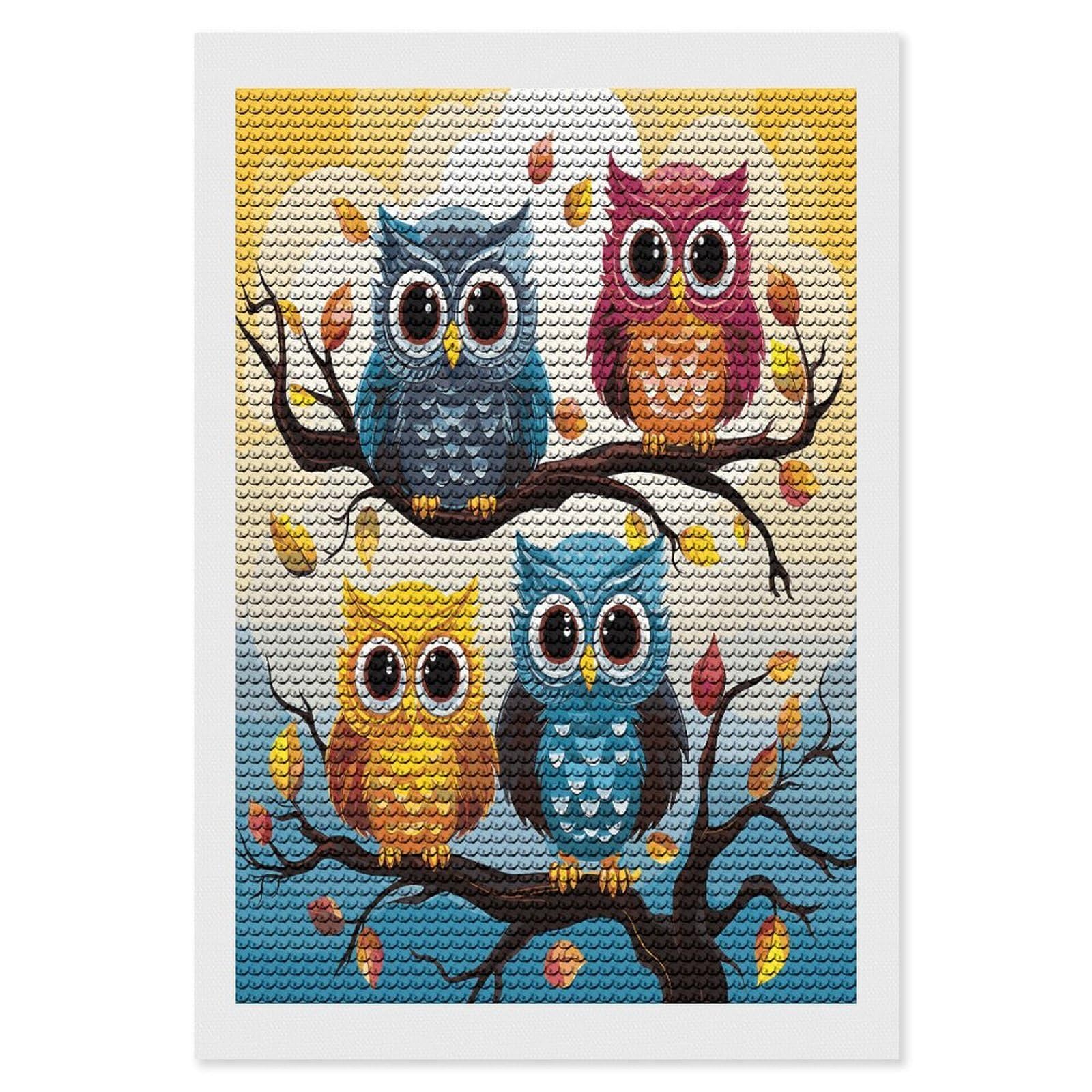 JTREHY Owls on Tree Branches Diamond Art Kits Personalized DIY Round Diamond Painting Kits for Beginner Full Drill Diamonds Dots Paintings for Adults Gem Art Crafts Home Decor