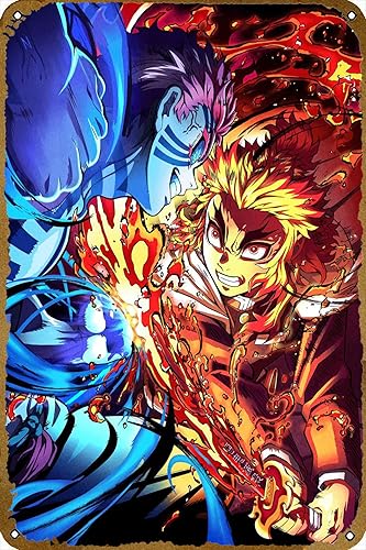 Kimetsu no Yaiba - Póster de anime de cómics, vintage, clásico, placa de metal de estaño, 8 x 12 pulgadas
