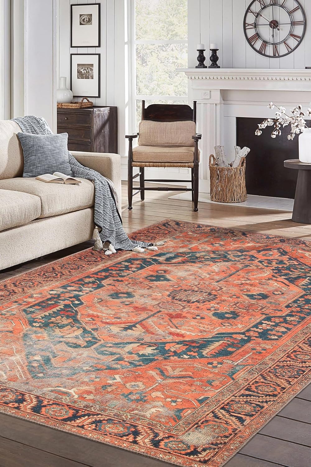 Teppich Wohnzimmer Große 150x180cm Teppich Kurzflor rutschfest Weich Waschbar für Schlafzimmer Küche Büro Vintage Traditional Red
