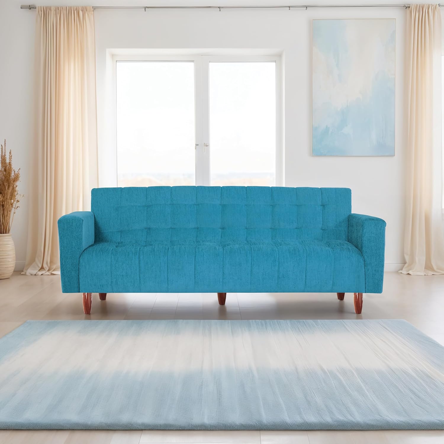 Seventh Heaven Neo Lisbon 4 Seater (78″X36″X16″) Wooden Sofa Cum Bed with Armrest | Wide Armrest | Convertible to Bed | Living Room Furniture (Chenille Molfino – Sky Blue) Seventh Heaven Neo Lisbon 4 Seater (78″X36″X16″) Wooden Sofa Cum Bed with Armrest | Wide Armrest | Convertible to Bed | Living Room Furniture (Chenille Molfino – Sky Blue)