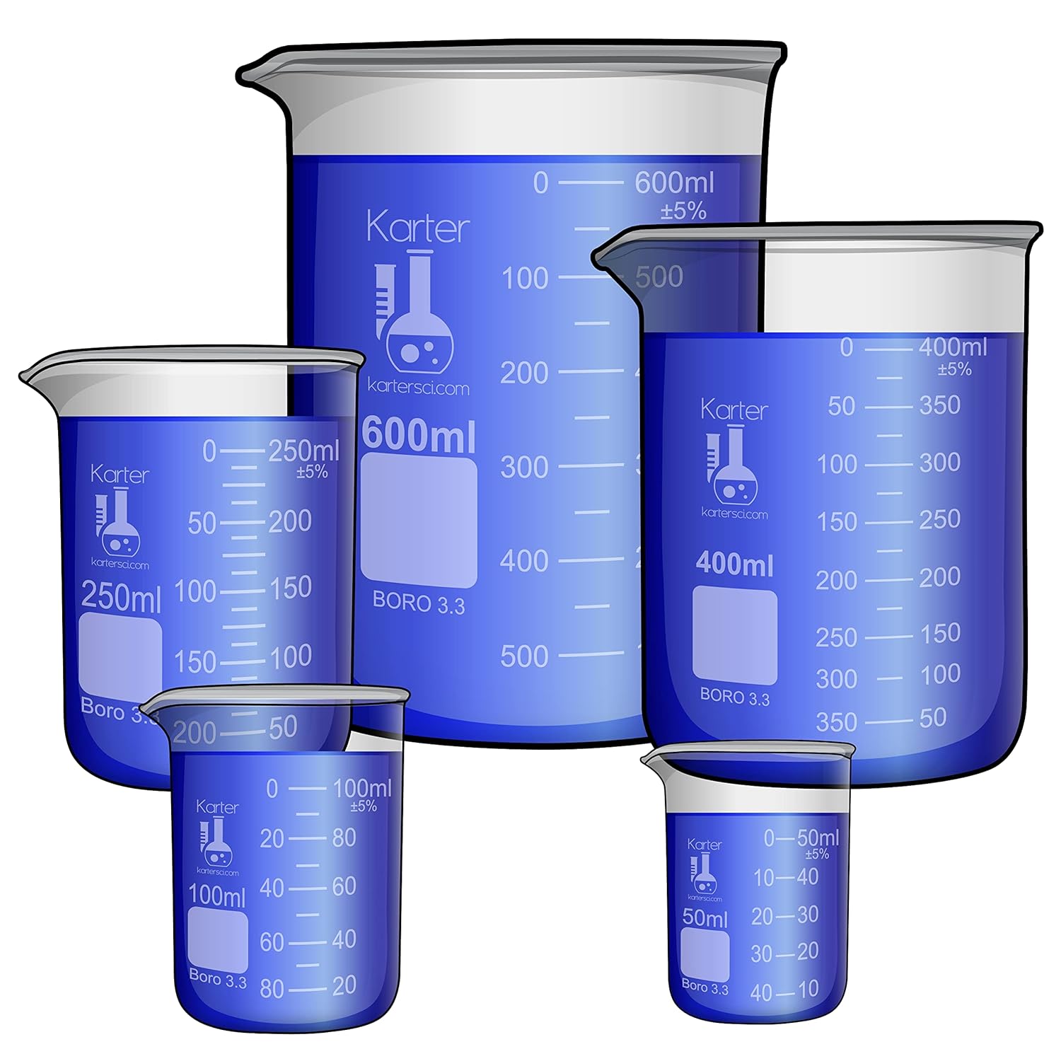 Glass Measuring Low Form Beaker Set Glass Graduated Beaker Set (50ml