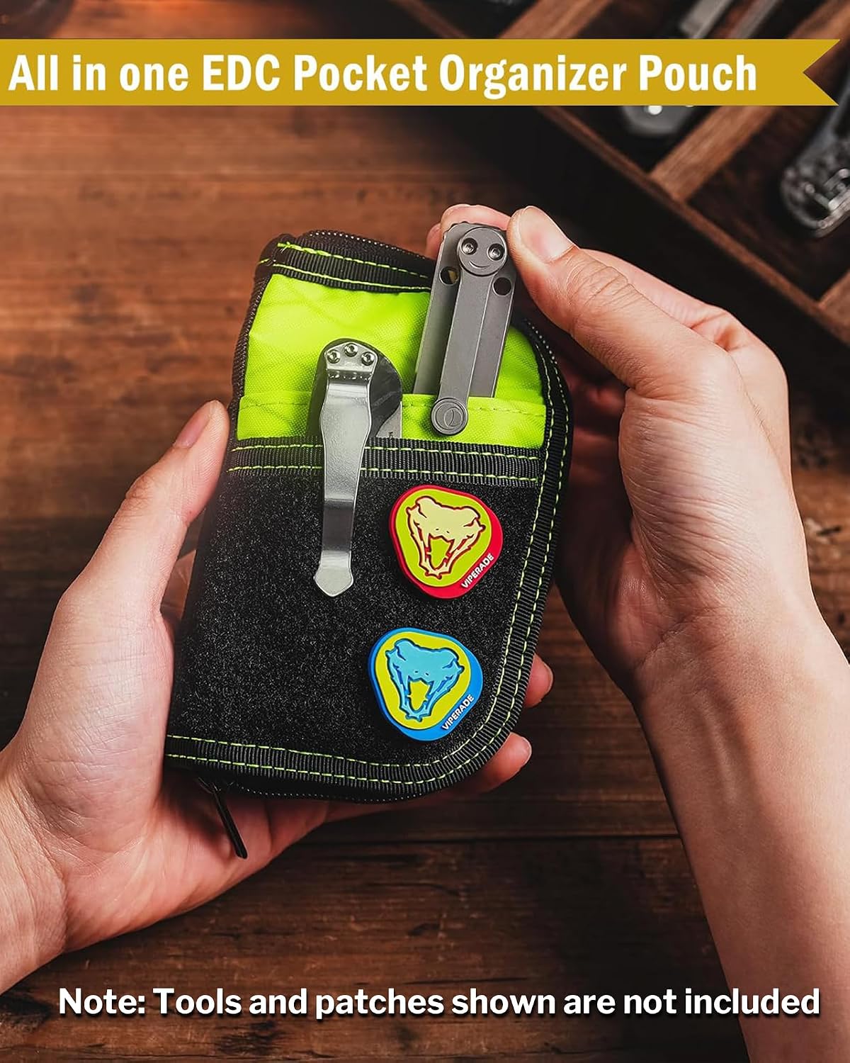 VIPERADE VE10 EDC Pouch Small Multitool Pocket Pouch with DIY Patche Area | EDC Organizer Pouch with 10 Compartments, Men's Pocket Organizer for EDC Multitools Small Pocket Tools