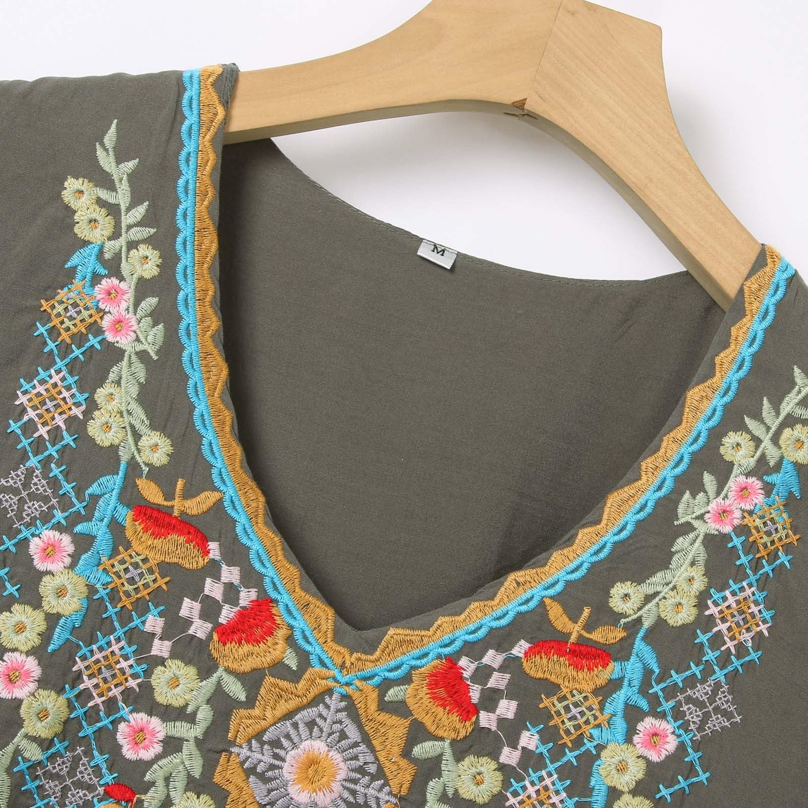 Tops Mujer Blusa Boho para Mujer con Detalles Bordados Manga Corta Holgada y Confortable para el Verano