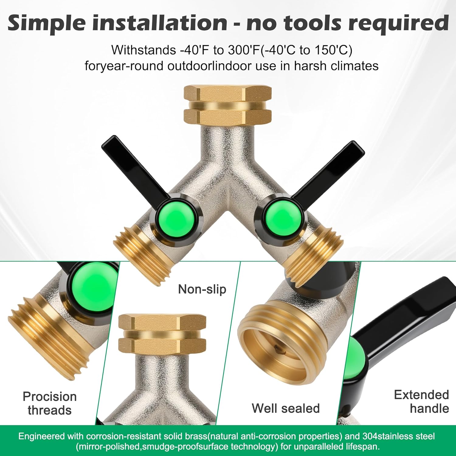 Love Is War Hose Splitter 2 Way, Heavy Duty Brass Garden Hose Splitter,Y Adapter Connector With 3/4 - Inch Ght Thread, Easy Turn On-Off Handle For Fauce.Connector For Lawn Irrigation.