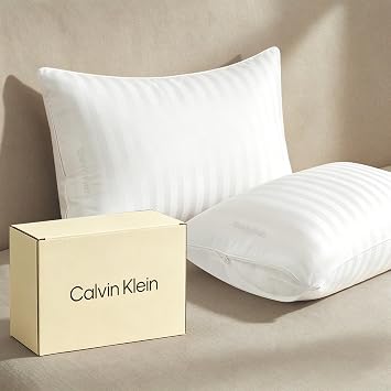 Calvin Klein Feather Down Bed Pillows King Size Set of 2, Cotton Cover