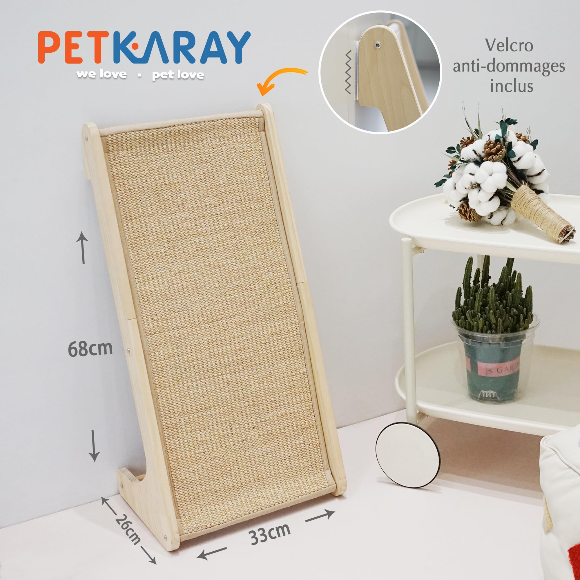 PETKARAY Griffoir pour Chat en Forme de L, Rampe à griffer en sisal en Forme de pour Chats d'intérieur, Protection Murale avec Herbe à Chat