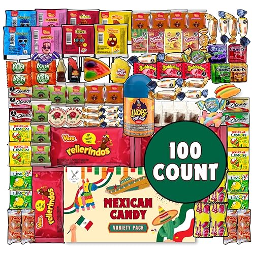Mexican Candy Mix Variety Box - 100 Count, Spicy, Sour, Salty, and Sweet, Gummy, Chiclets, Dulce, Tamarind, Chamoy, Mazapan, Limon, Candy Powder, Bulk Gift Pack