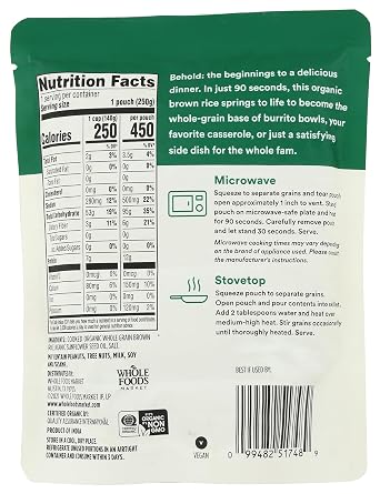 365 by Whole Foods Market, Organic Whole Grain Brown Rice, 90-Second Microwave in Pouch, 8.8 Ounce
