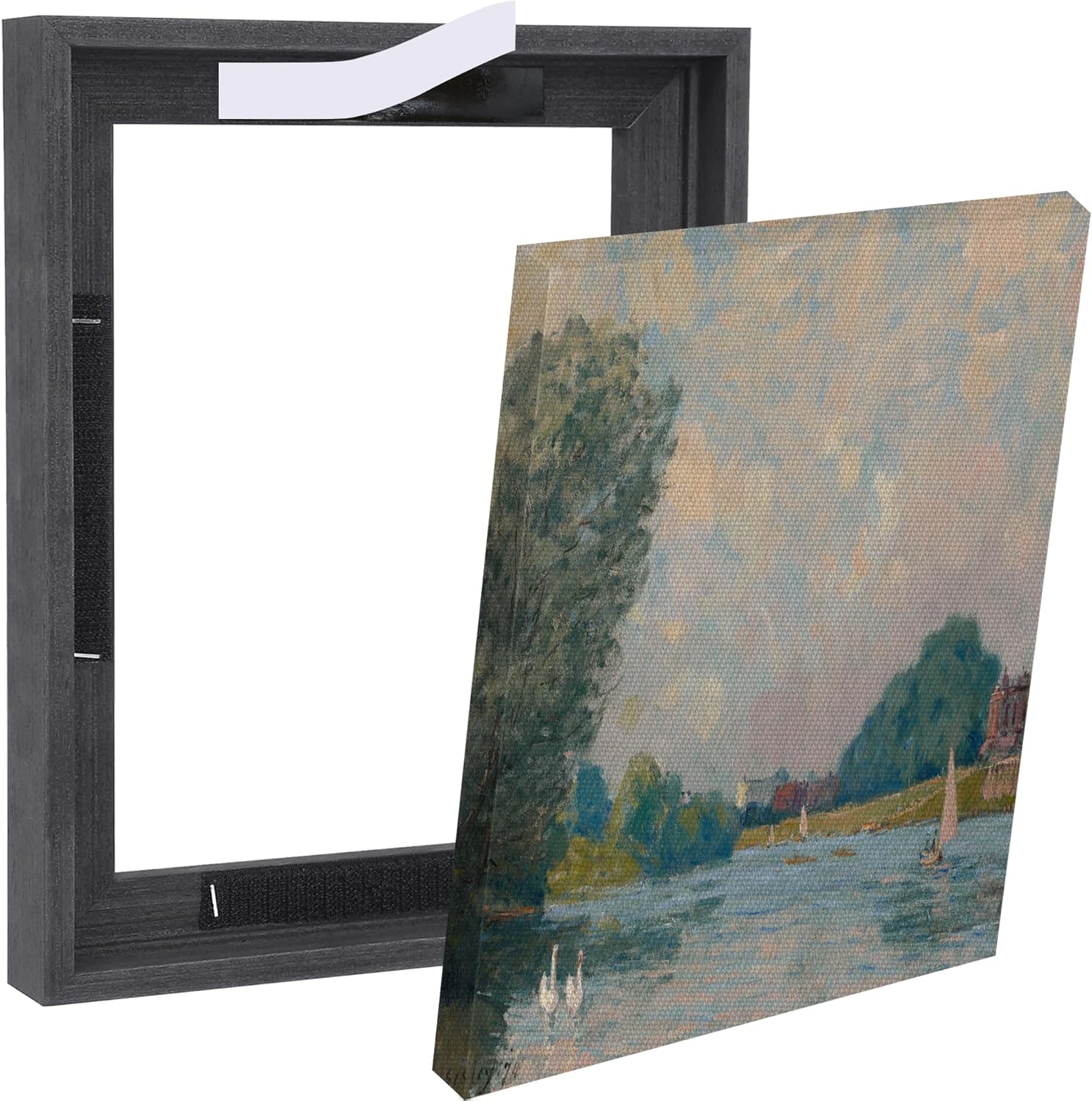 WEITAVAS Solid Wood Canvas Floater Frame, Canvas Floating Frame with Adhesive, Canvas Frames for Oil Canvas Art Painting (16x20",Black) Black 16x20"