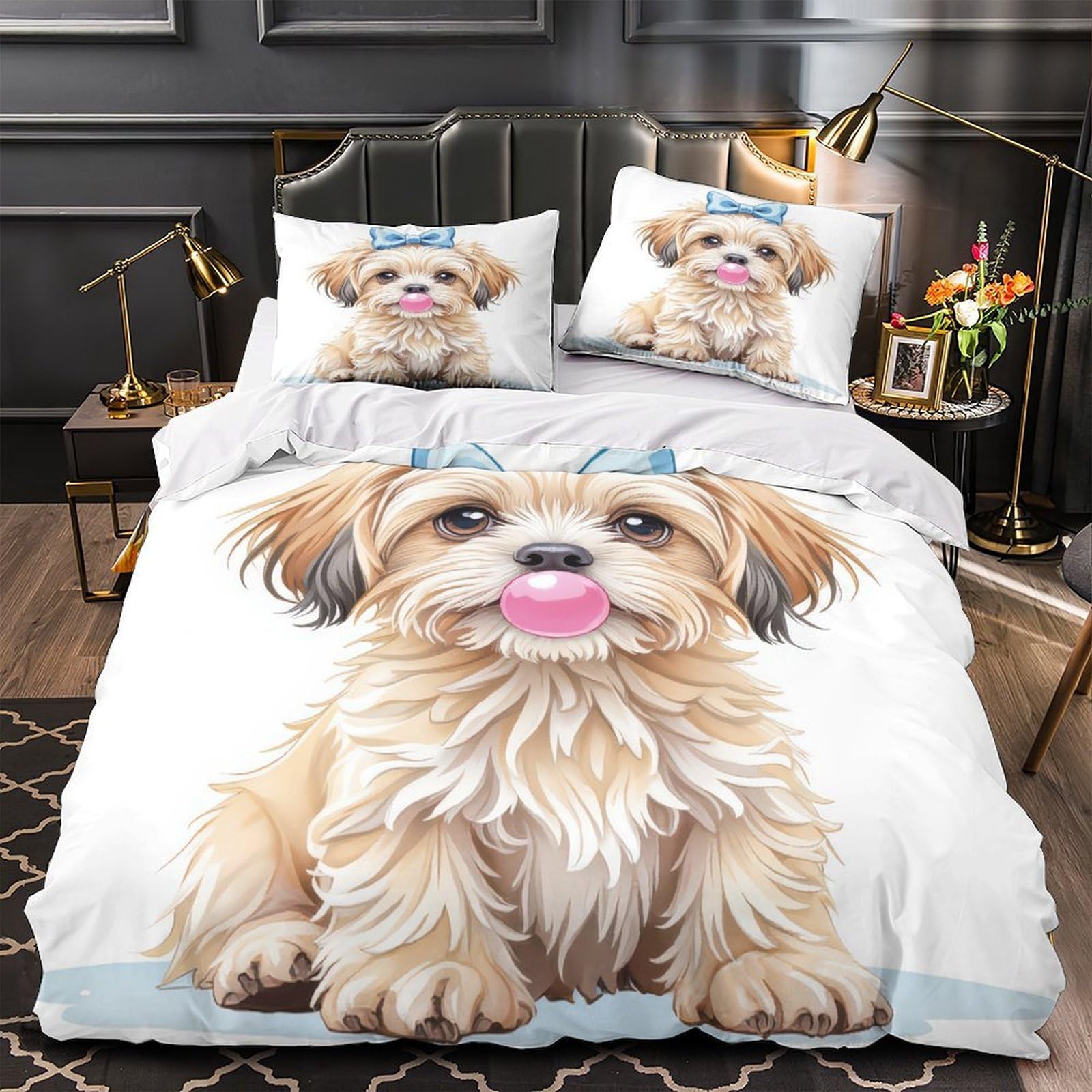 Parure de lit chiot 3D housse de couette 220x240 hypoallergénique microfibre enfant