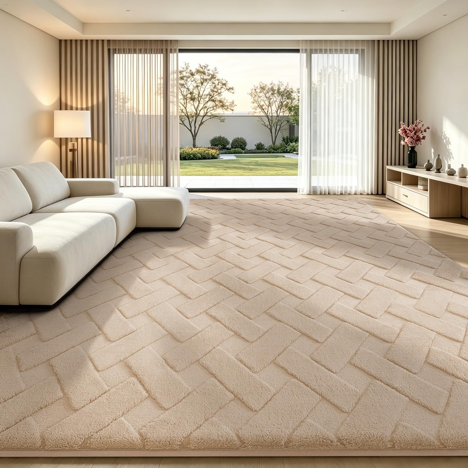 Homaxy Modern Fluffy Runner Rugs Living Room, 60x100cm, Beige