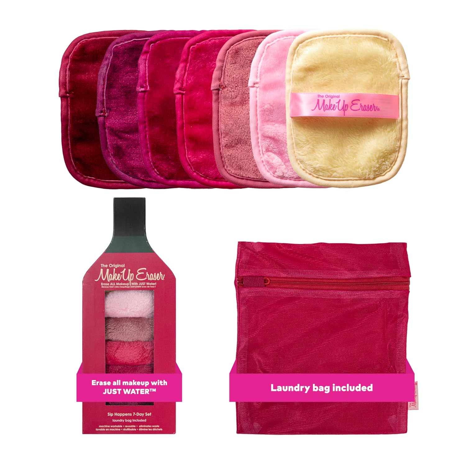 7-Day Set, Erase All Makeup with Just Water, Including Waterproof Mascara, Eyeliner, Foundation, Lipstick, Sunscreen, and More! 7ct