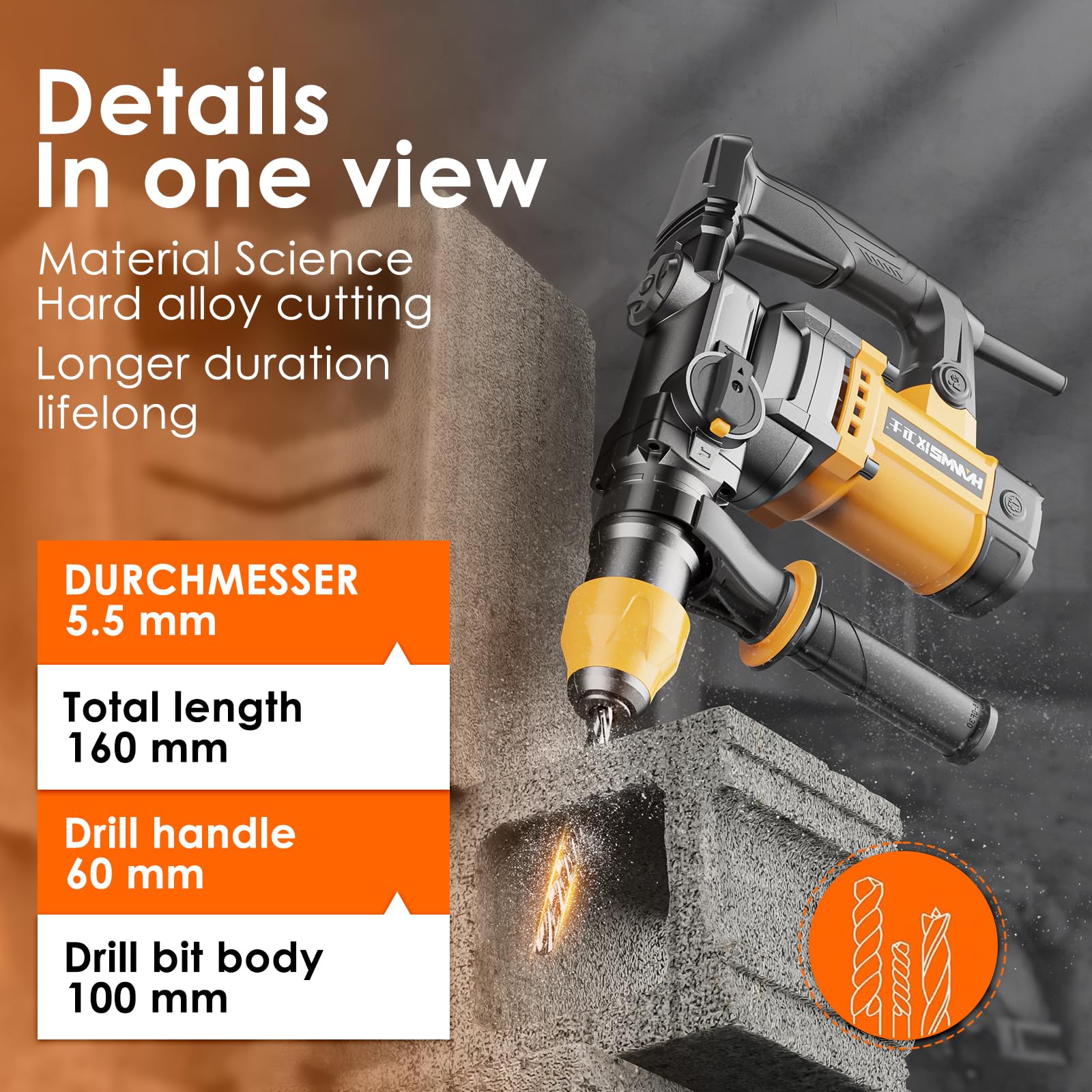 4 punte per pietra da 6mm, punte per trapano Sds da 6x160 mm, foratura precisa e veloce nel calcestruzzo, per fori su pietra, cemento e pareti di mattoni