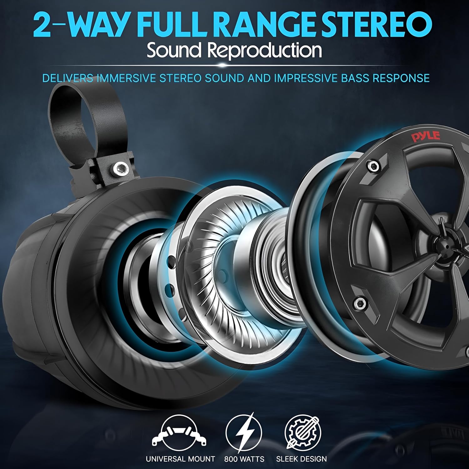 Pyle 2-Way Dual Bluetooth Off-Road Speakers - 4 Inch 800W Marine Waterproof Wakeboard, Full Range Outdoor for ATV, Snow Mobile UTV, Quad, Jeep, Boat PLUTV46BTA, Black - Image 3