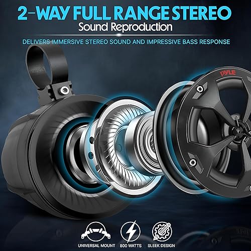 Vista 10 de Pyle Altavoces todoterreno impermeables de 2 vías, 4 pulgadas, 800 W, sistema de altavoces RGB de torre de wakeboard activo pasivo de grado marino