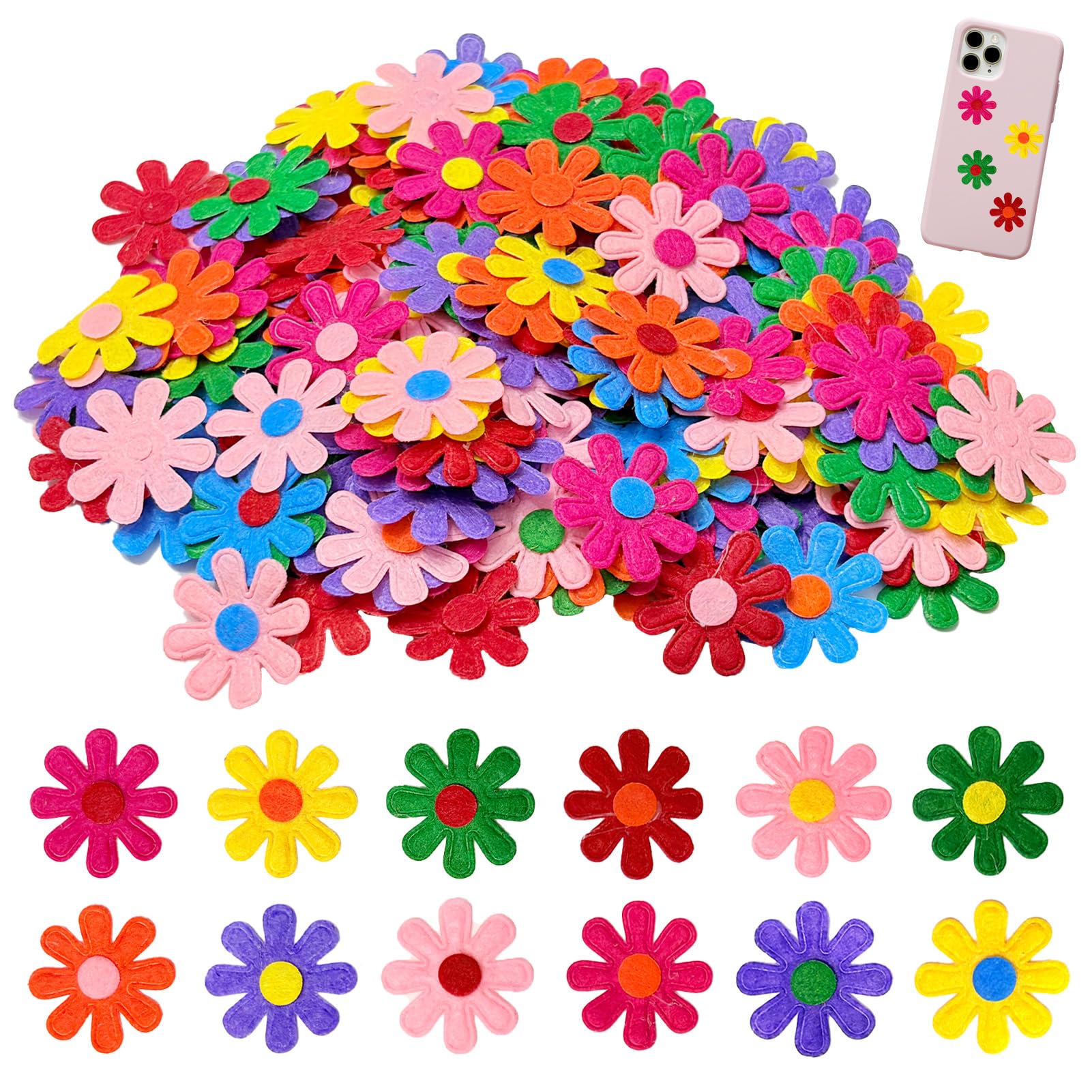 200PCS Felt Flowers Fabric, Craft Flowers for DIY, Scrapbooking and Cards
