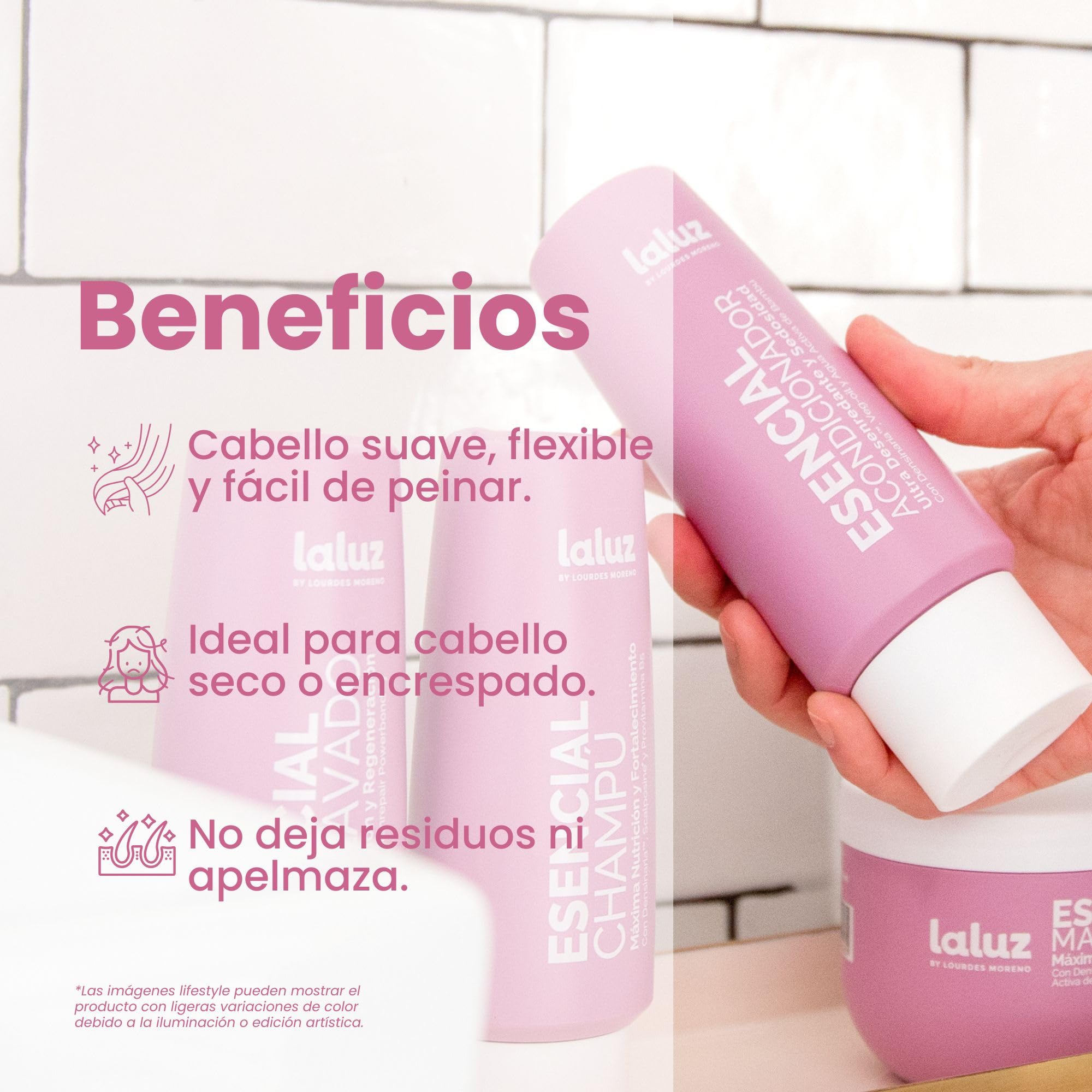 LaLuz by Lourdes Moreno | Esencial Acondicionador Capilar Diario | Desenreda, Hidrata y Aporta Elasticidad Sin Aplastar | Con Densinaria y Agua de Bambú | Cabello Suave, Suelto y Manejable | 250 ml