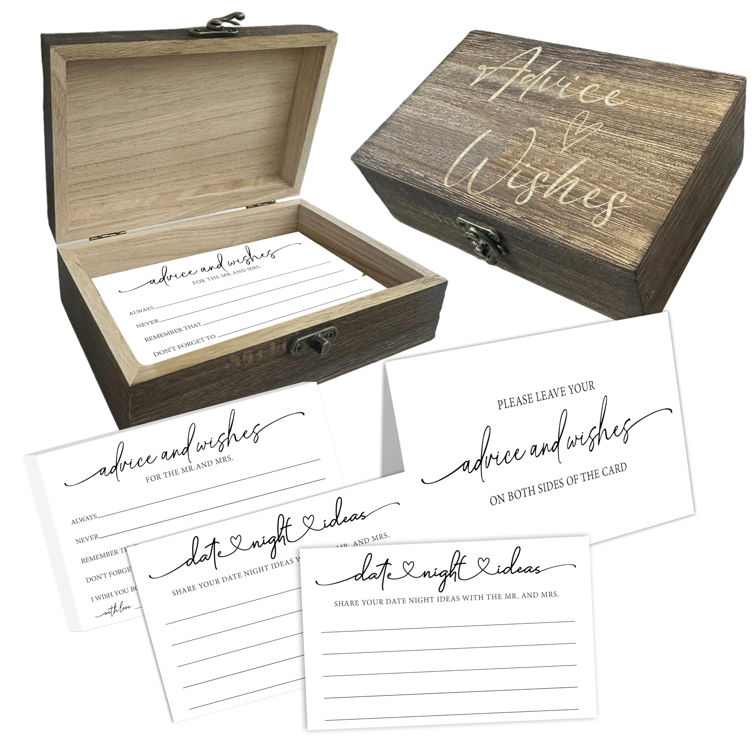 Lot de 50 cartes de conseils de mariage avec boîte de réception – Minimalisme double face Conseils et souhaits pour le Mr et Mme – Décoration de fête prénuptiale et souvenir pour les jeunes mariés