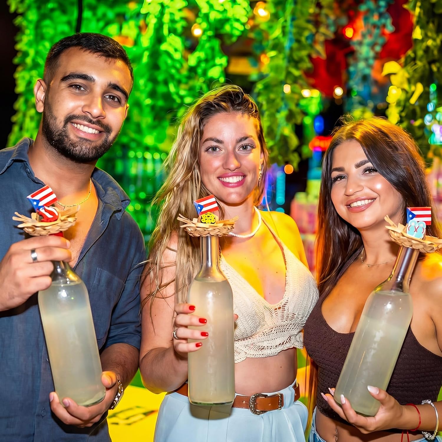 86 Pcs Puerto Rico Party Favors Include Mini 2" Puerto Rico Pava Straw, Toothpick Flag, Coquito Sticker, DIY Accessories for Souvenir Gifts Supplies, Glass Bottle Is Not Included image 5