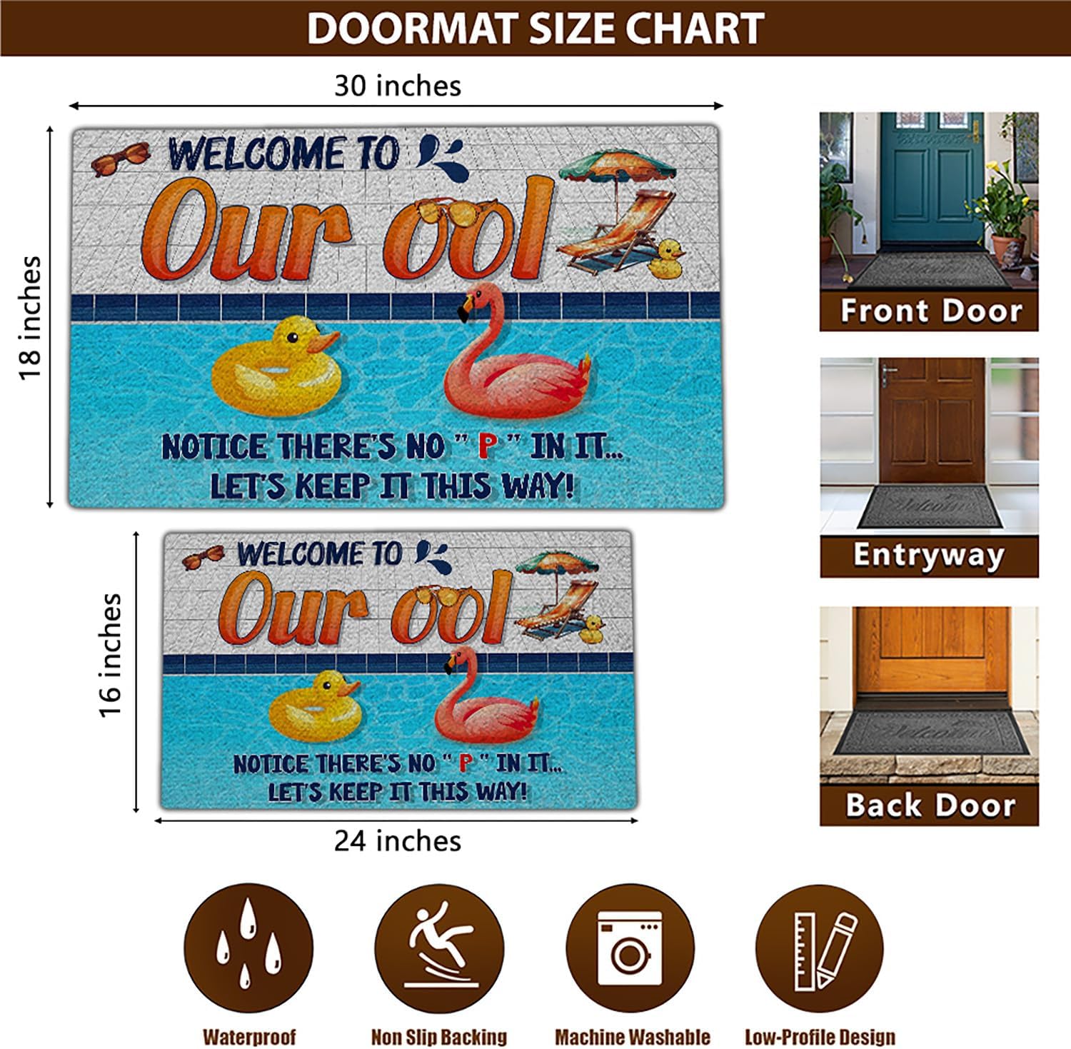 THUYPT Personalized Poolside Doormat, Pool Rug for Pool Backyard Decorations, Pool Door Mat Summer Doormat Pool House Decor Outdoor, Non Slip Rubber Backing Rug (07)