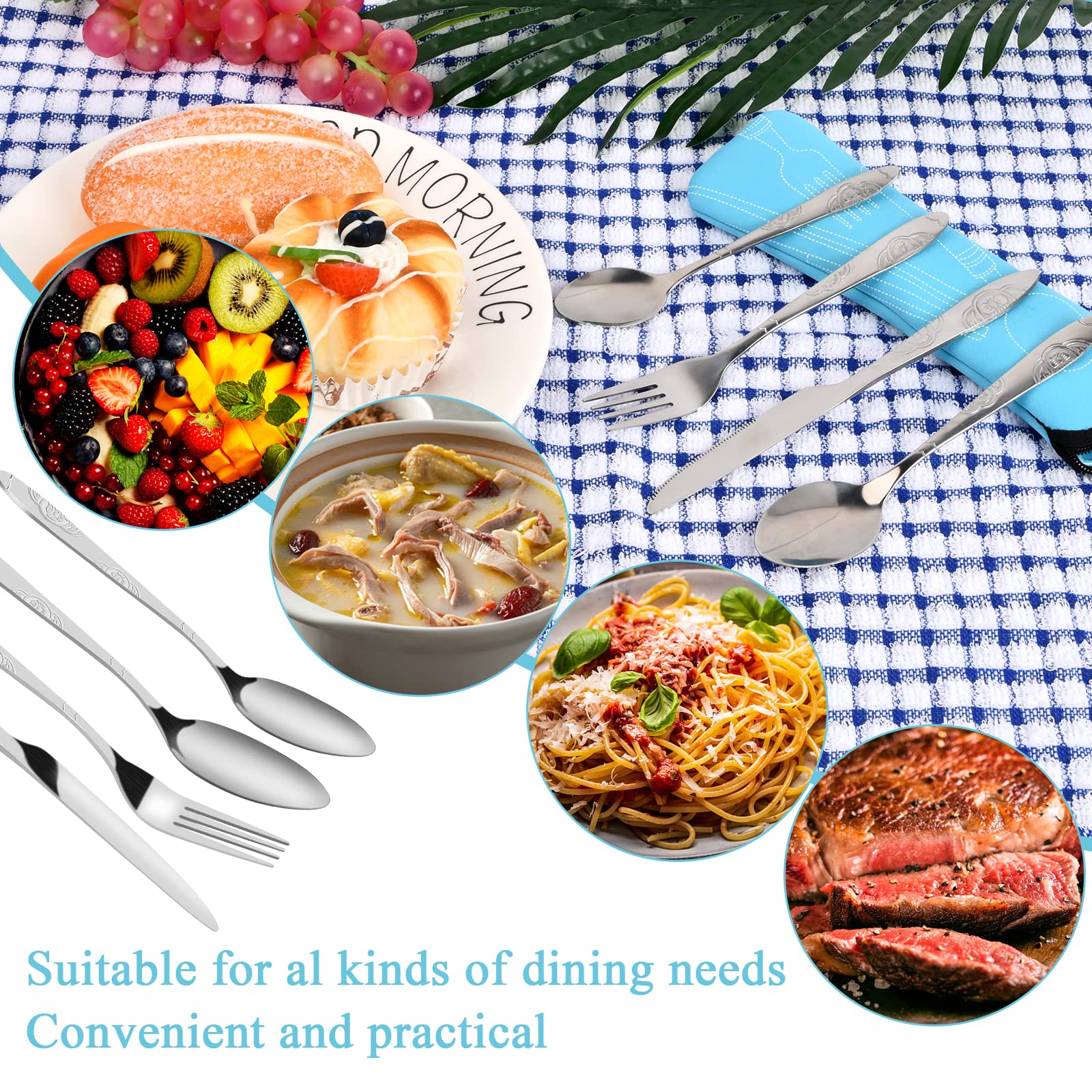 Posate Da Campeggio Portaposate Da Viaggio Set In Acciaio Inox - 6 Pezzi Con Cucchiaio, Forchetta, Coltello Posate Plastica Rigida Lavabili