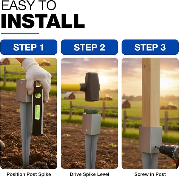 GeZu Impex Post Support 71 x 71 x 750 mm Hot Dip Galvanised Set of 16 fence Holder Anchor spike ground sleeve - 3