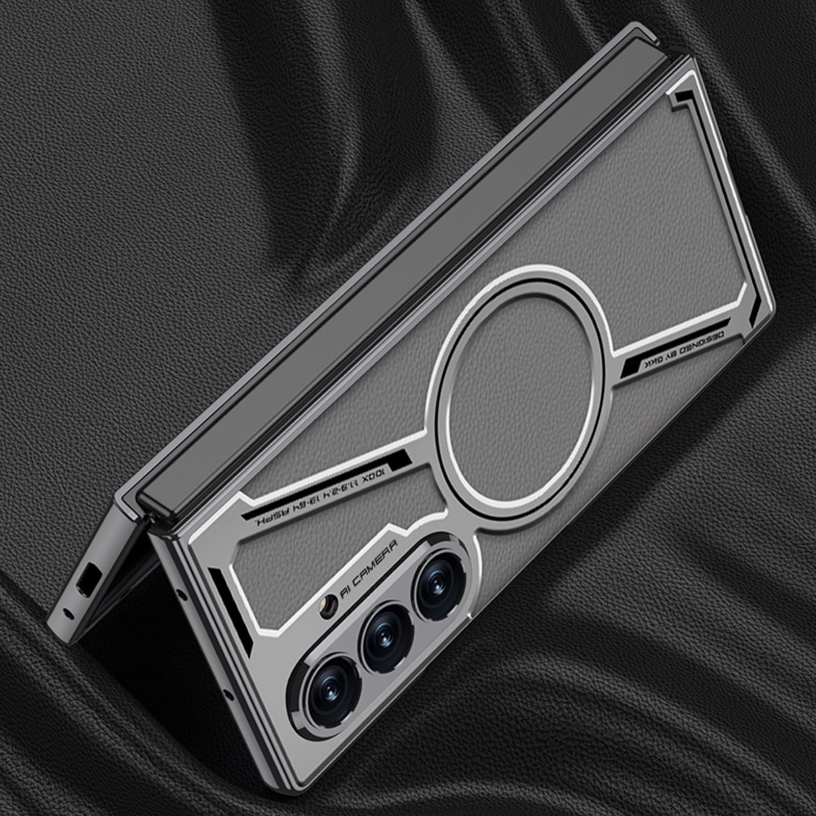 Magnetyczne etui do Samsung Galaxy Z Fold 7, ochrona aparatu, odporne na wstrząsy, wbudowana osłona ekranu, skórzane etui z teksturą włókna węglowego, czarne