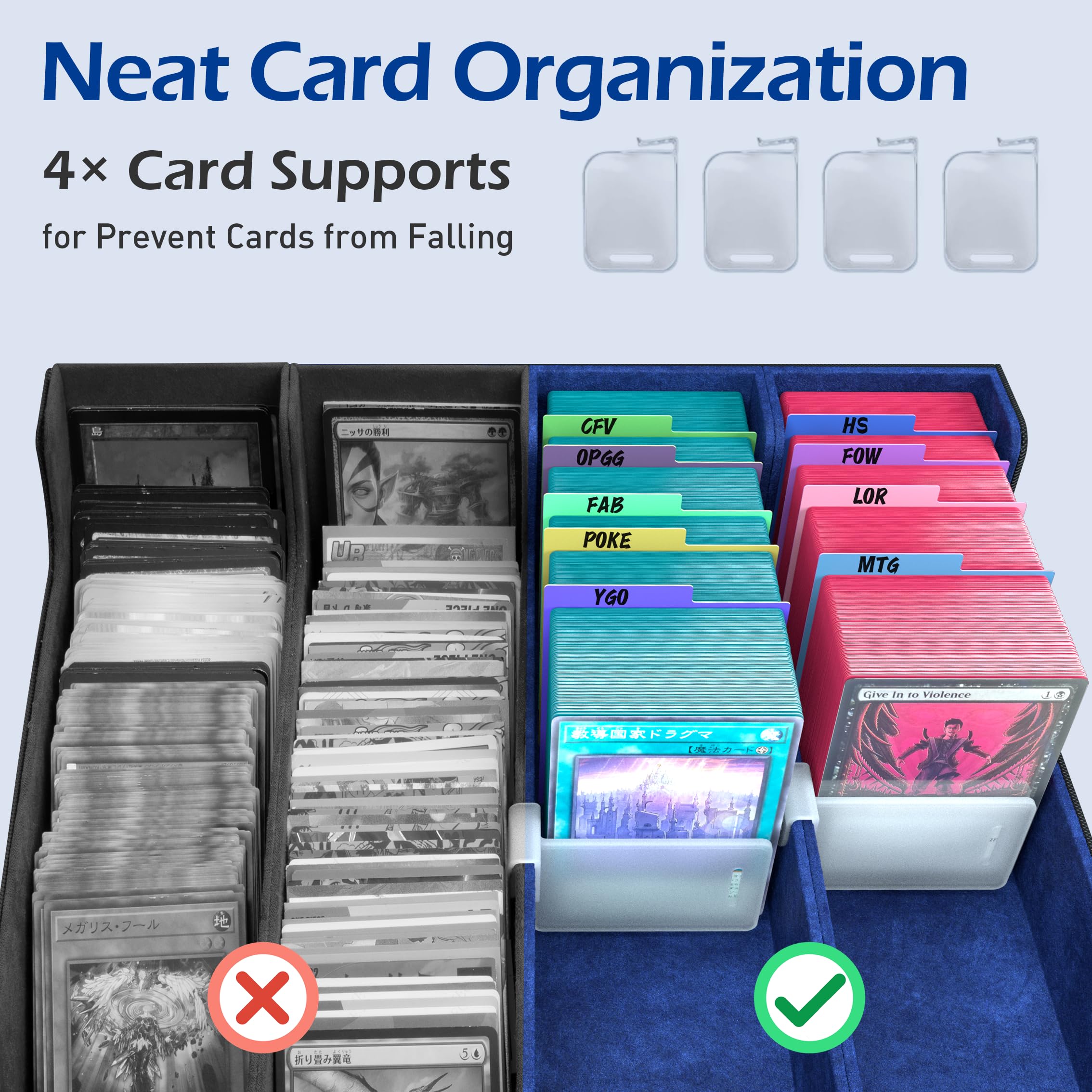 Caja de almacenamiento de 4 filas con 50 fundas y 24 divisores, funda apta para cartas de juego Mtg Tcg Magic Commander, caja de mazo para cartas deportivas de béisbol