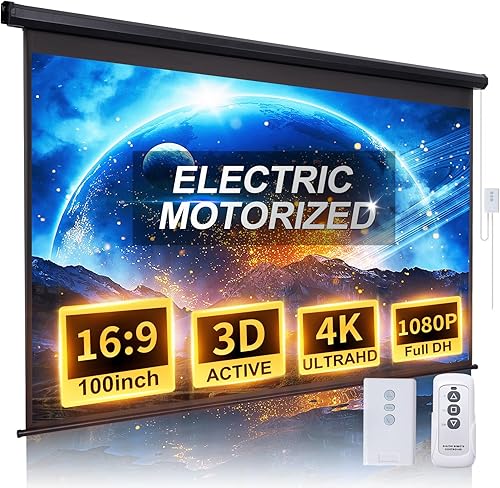 Pantalla de proyector motorizada desplegable de 100 pulgadas, pantalla de proyector automático HD 169 con control remoto, pantalla de proyección