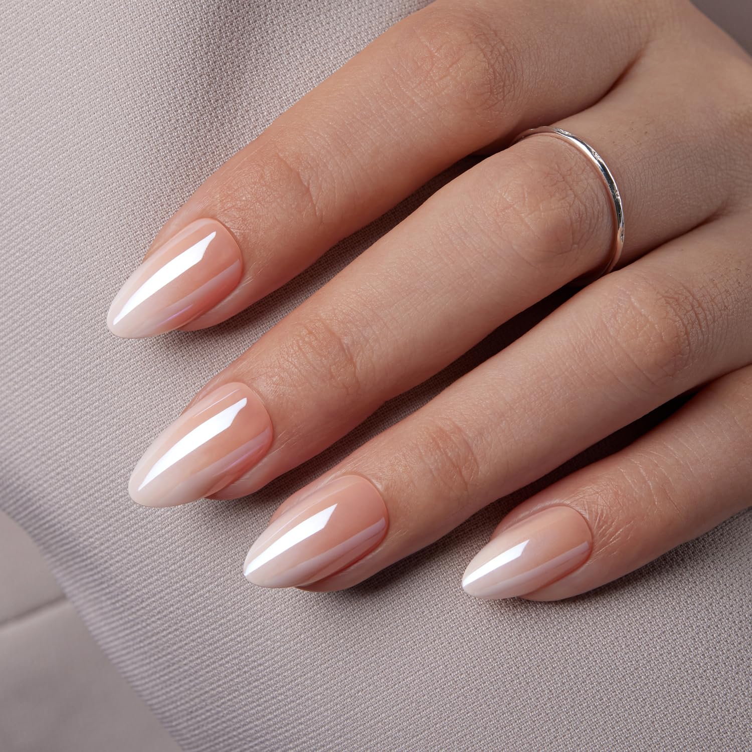 VSALON Press on Nails Short Almond - Chrome Ombre Nails Kit for Women, Reusable Opaque Soft Gel Fake Nails with Glue & Cuticle Oil - 32 PCS Glue On