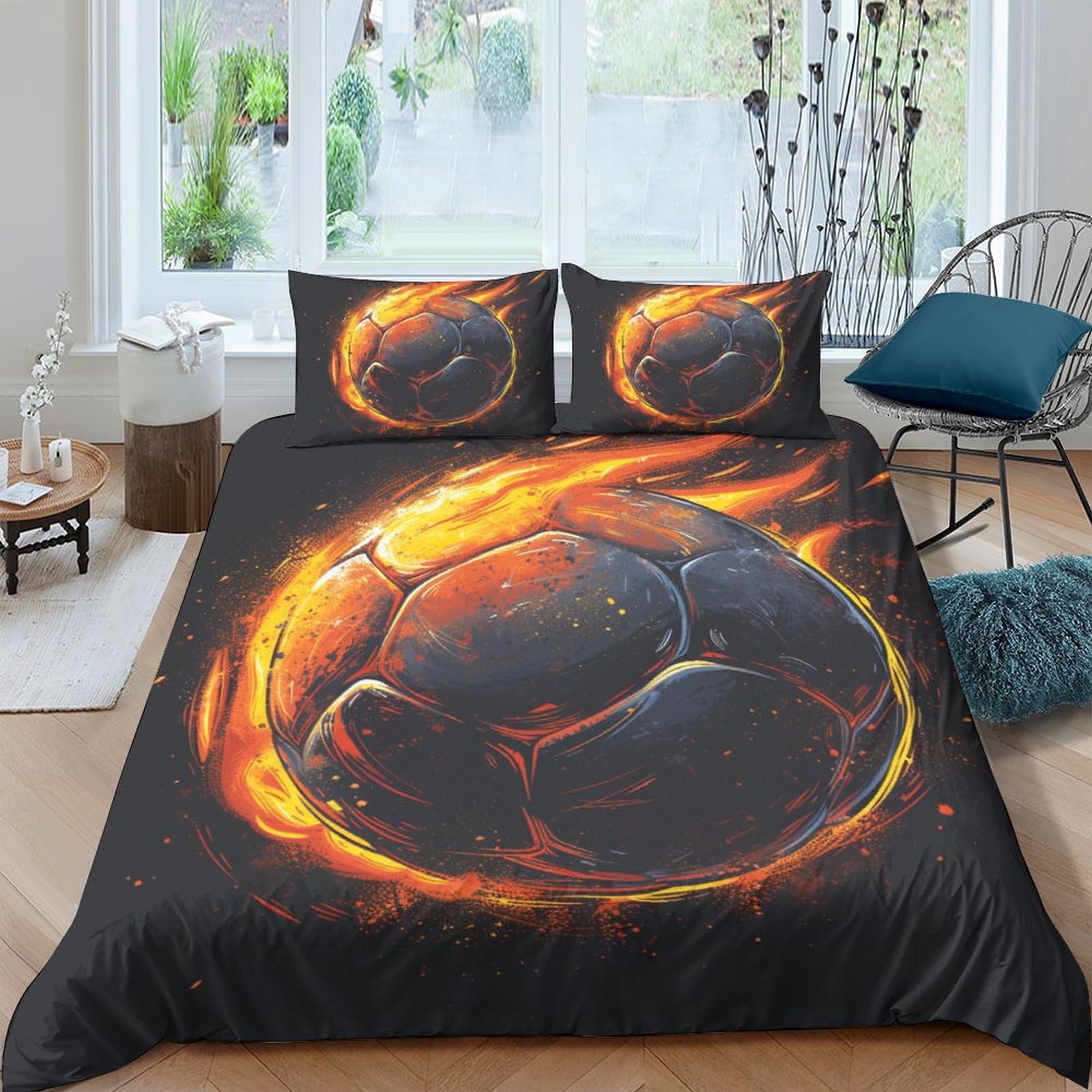 Football de feu parure de lit adulte housse de couette 3D sports literie microfibre double 200x200