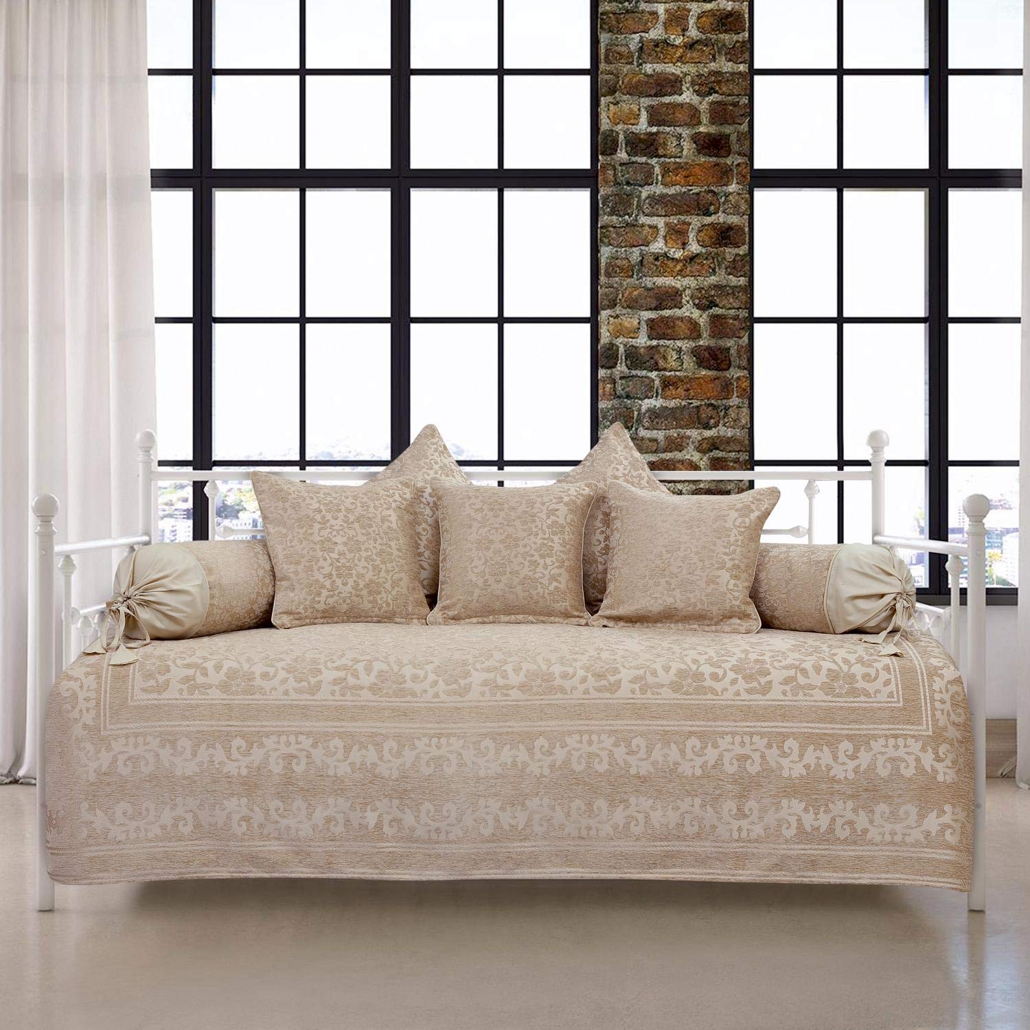 Victor Coral Print Diwan Set - Beige -1