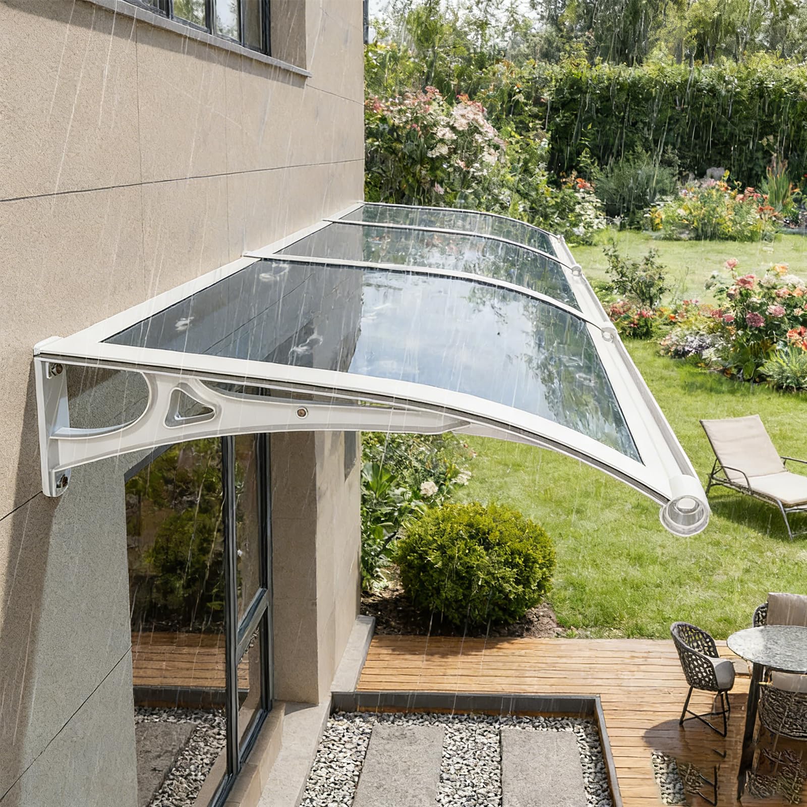 Auvent de porte d'extérieur résistant pour stopper la pluie et filtrer les UV