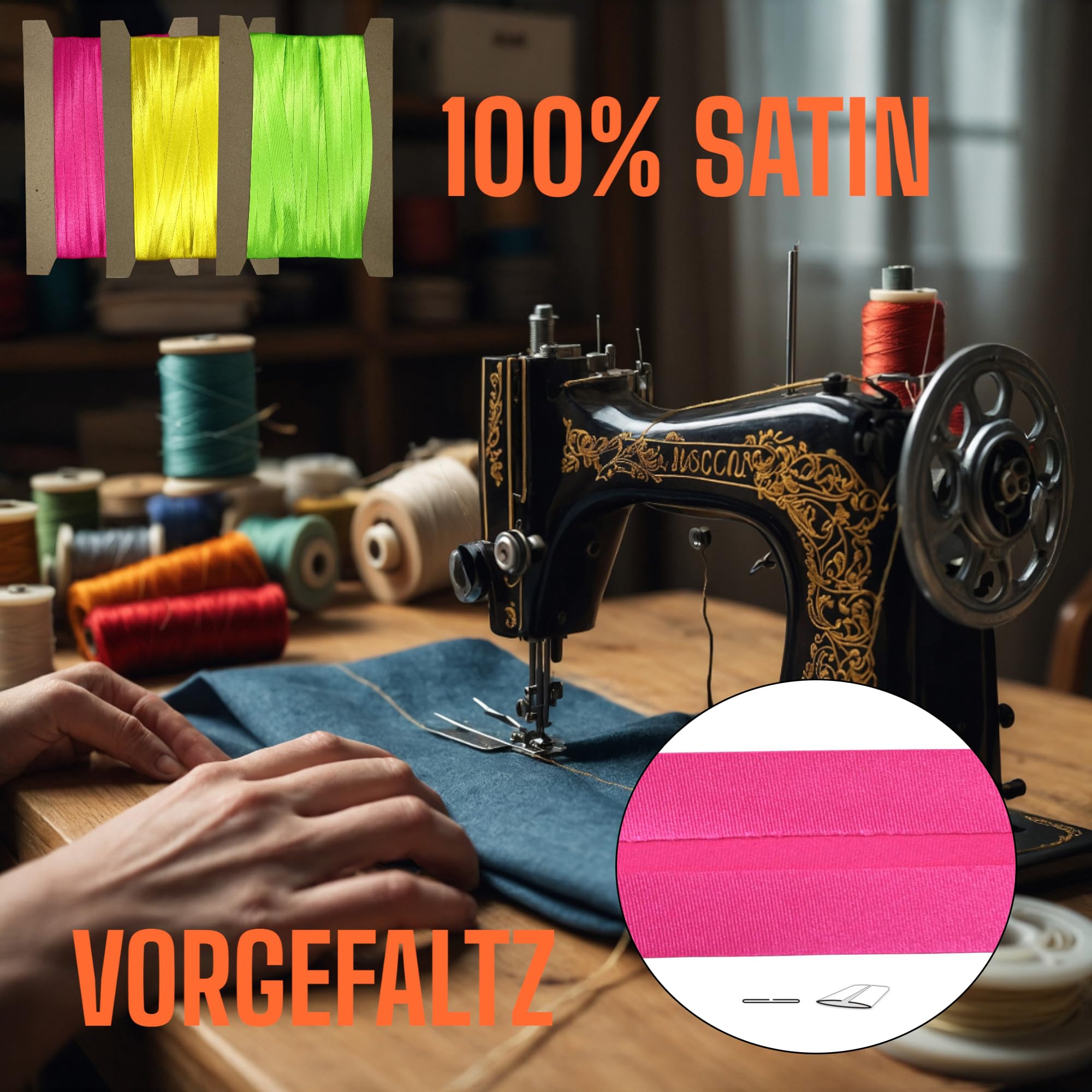 Event Kauf - Satin Schrägband 15 Mm Breit, Gefalzt 132 Meter Rolle