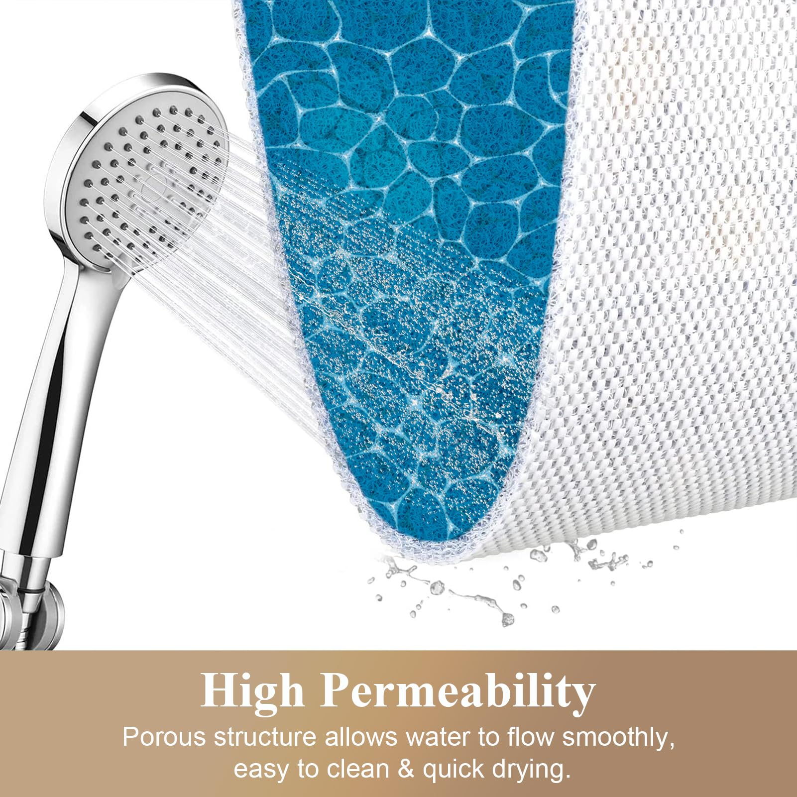 Alfombrilla de ducha antideslizante de lufa 80 x 80 cm, alfombrilla de ducha para interior, alfombrilla rectangular para bañera con drenaje para zonas húmedas, almohadilla de baño de PVC para ancianos