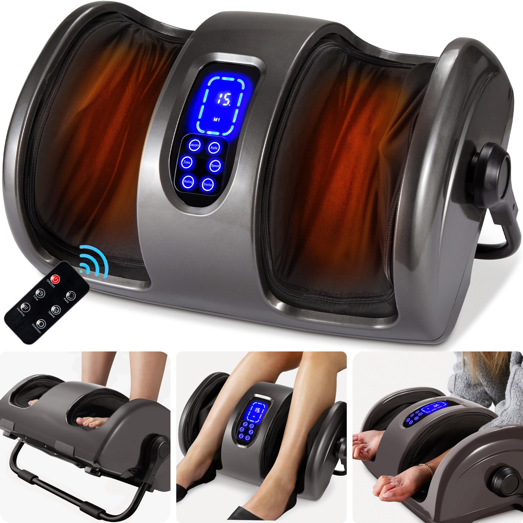 ce Products Foot Massager Machine Shiatsu Leg Massager, Therapeutic Reflexology Calf Massager w/Blood Circulation, Nerve Pain, Deep Kneading, High-Intensity Rollers - Gray