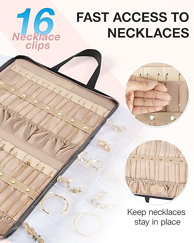 Miniatura 3 de BAGSMART Estuche organizador de joyas de viaje, bolsa portátil para joyas, sin enredos, almacenamiento de collares, bolsillos transparentes