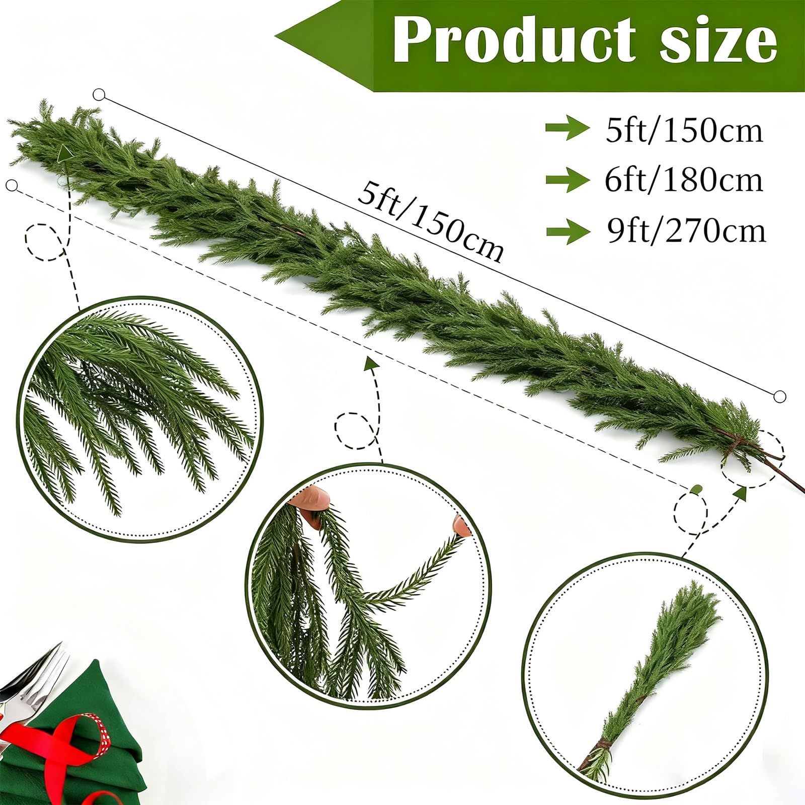 Weihnachtsgirlande，tannengirlande，Artificial Christmas Garland, Lifelike Norfolk Fir Garland，for Christmas Decorations Indoor and Outdoor Use, Railing and Door Frame(2pcs,6ft)