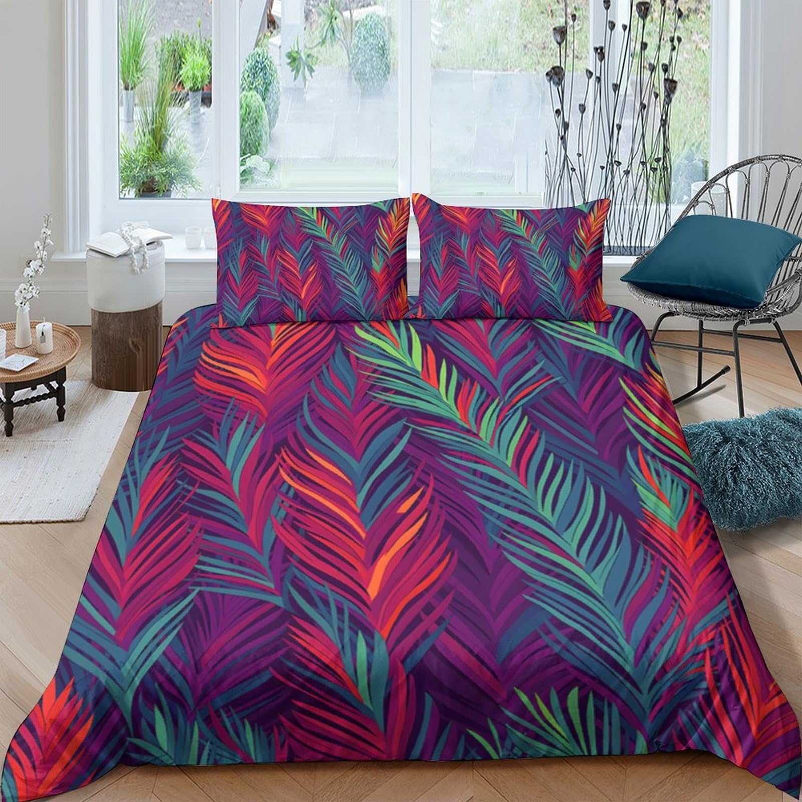 Ctjqhvkz Style-1 3D Printed Tropical Leaves Fitted Sheet Microfiber Vibrant Bed Cover For Bedroom Guestroom Mattress Protection Decor Single（135X200cm）