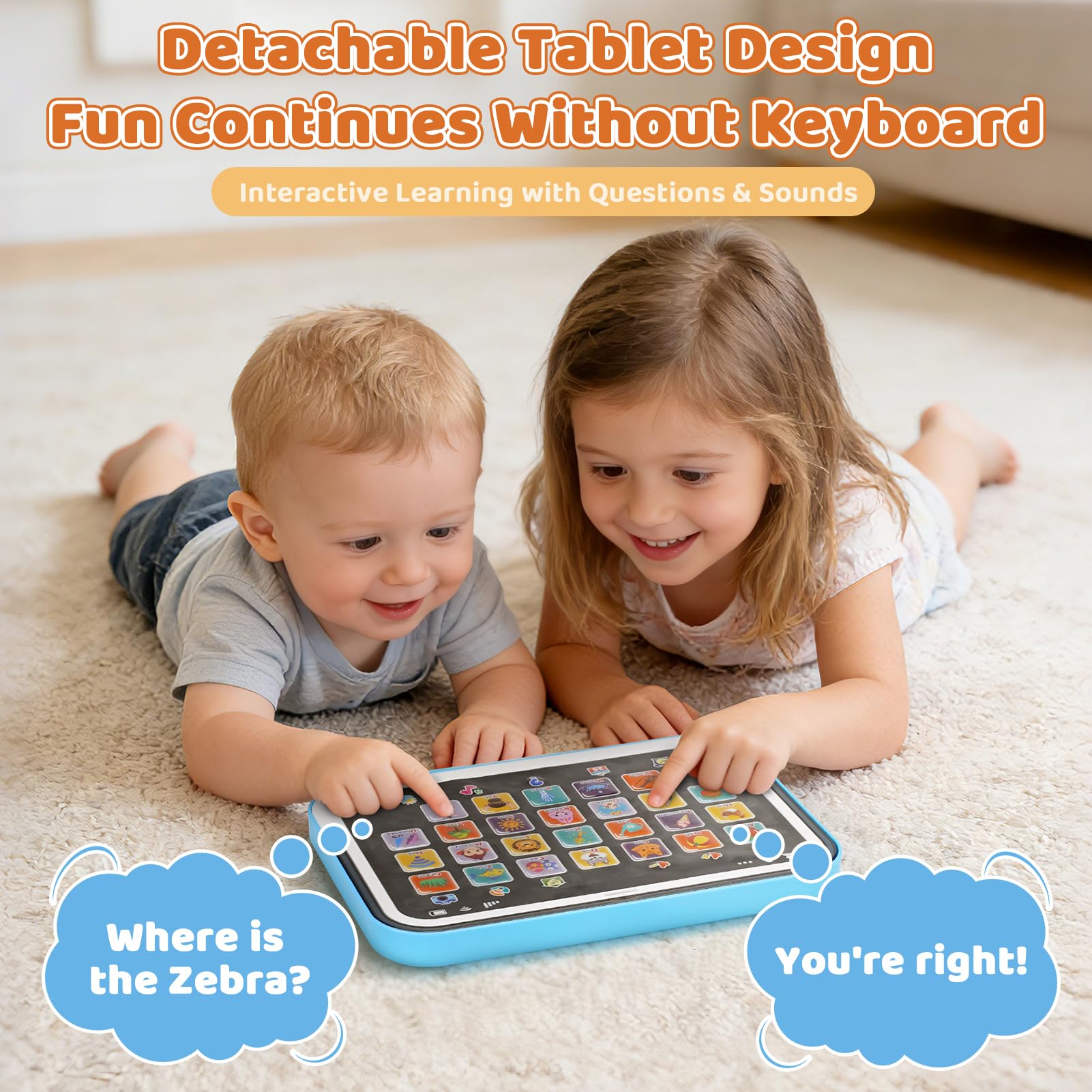 Dreamon Kids Laptop Toy Laptop Computer for Toddler Children Detachable Kids Tablet with Alphabet Music Lights Sounds Educational Montessori Toys for 12M+ 1 2 3 Years Old - Image 4