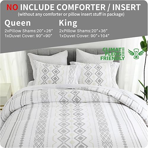 Miniatura 6 de Quilta Juego de funda de edredón bohemia tamaño Queen de 3 piezas con rayas aztecas de algodón con lazos de cremallera, funda de edredón geométrica