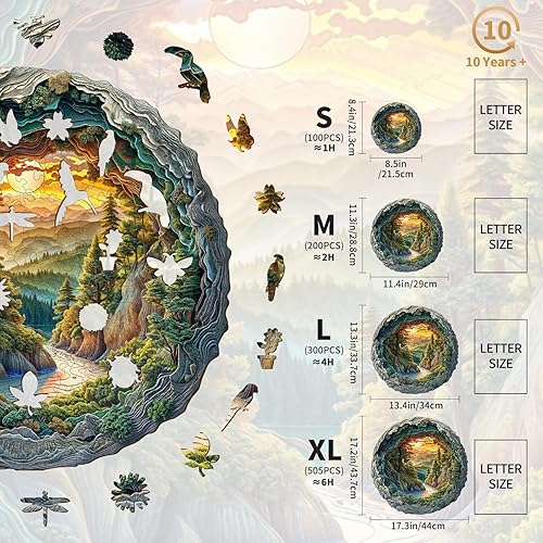 Miniatura 4 de KAAYEE Rompecabezas de madera para adultos, rompecabezas de madera con efecto de visión 3D, diseño de bosque cueva con forma única, rompecabezas