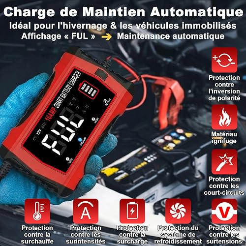HTRC 16A Car Battery Charger 6V/12V/24V for AGM, LiFePO4 and EFB Batteries - 6