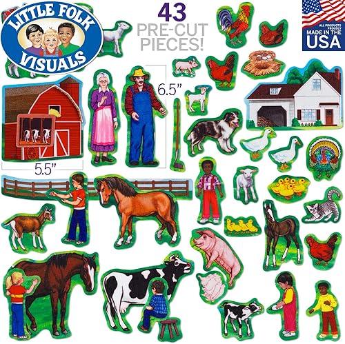 Miniatura 2 de Little Folk Visuals Juego de granja con animales de granja y actividades, juego de juguetes de aprendizaje de fieltro, figuras de tablero de fieltro