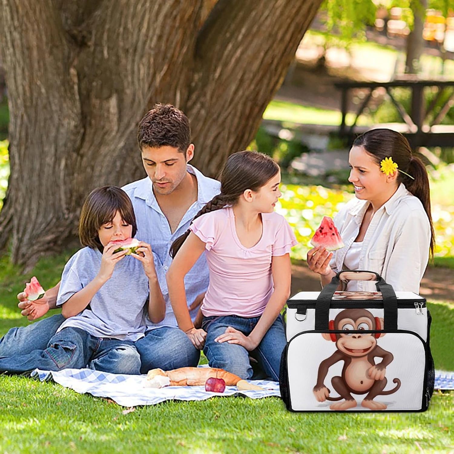 Insulated Picnic Backpack Tote Bag, Large Capacity 30L Naughty Monkey Cooler Bag Leakproof Beach Bags Portable Lunch Box Waterproof Picnic Basket for Beach Camping BBQ