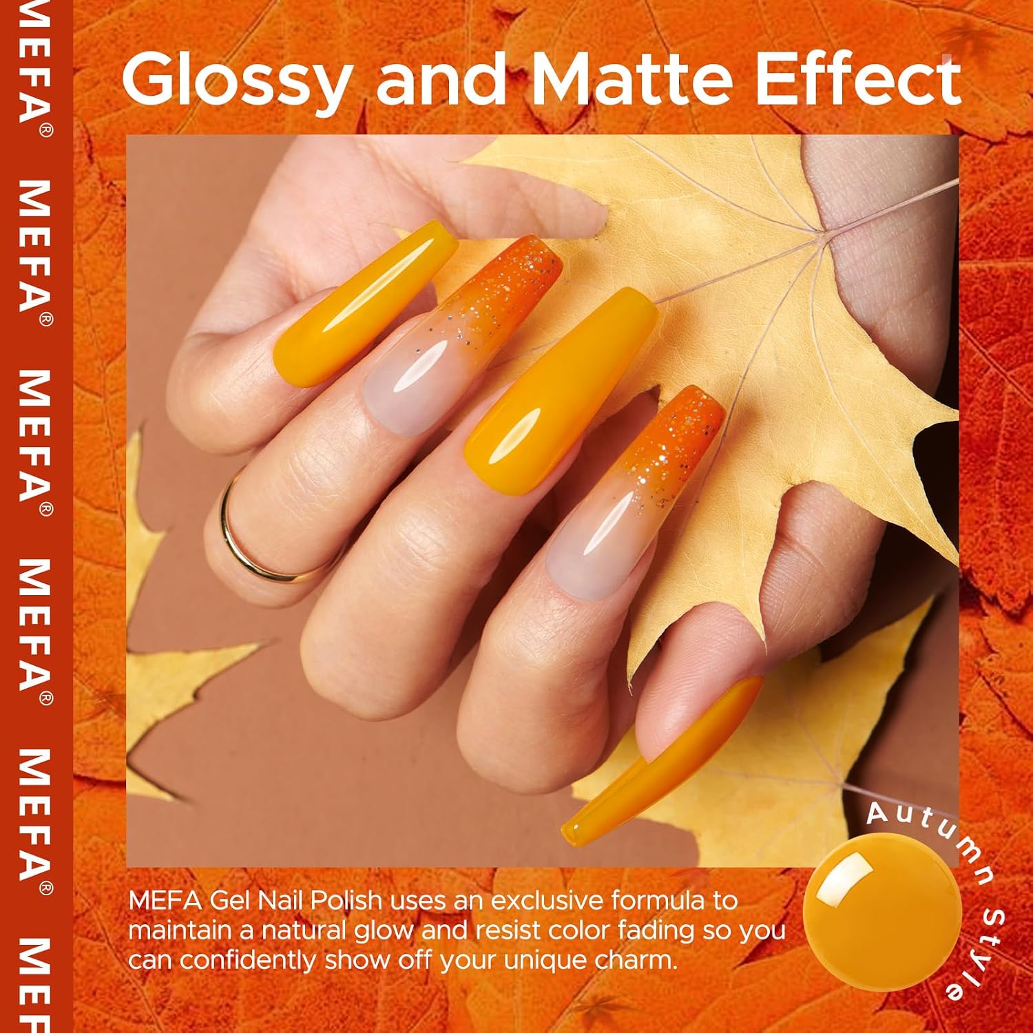 MEFA Fall Gel Nail Polish Set, 23 Colors Brown Orange Nail Polish Set Gold Glitter Yellow Nail Polish Soak Off Red Shimmer Gel Nail Gifts for Women Girl DIY Salon Home Manicure